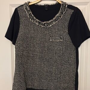 J. Crew Navy and White Embellished Boxy Blouse